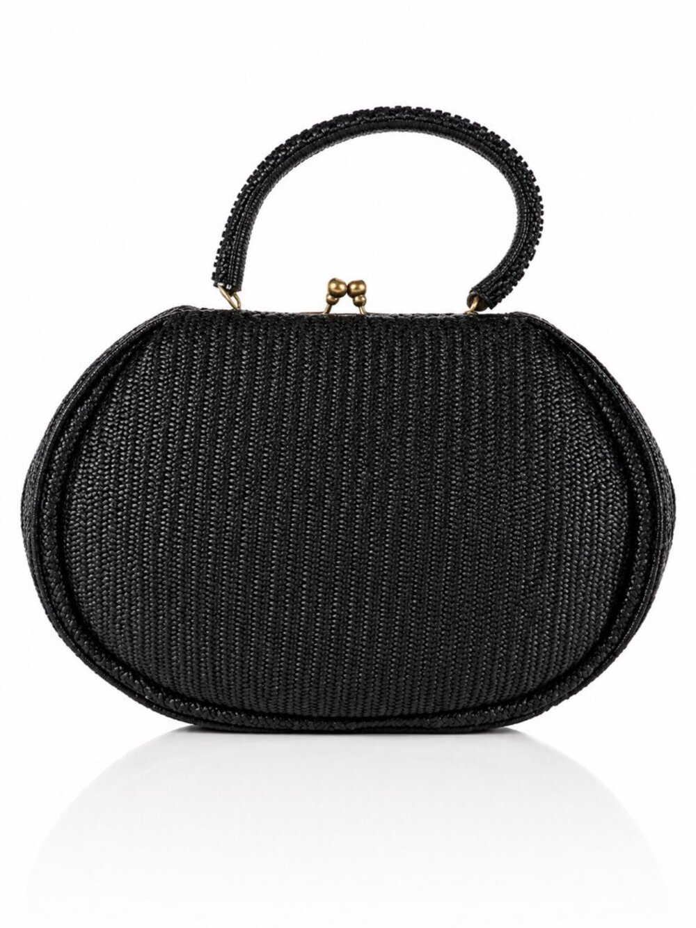 Vintage 60s Wicker Kisslock Handbag by Josef Large Black